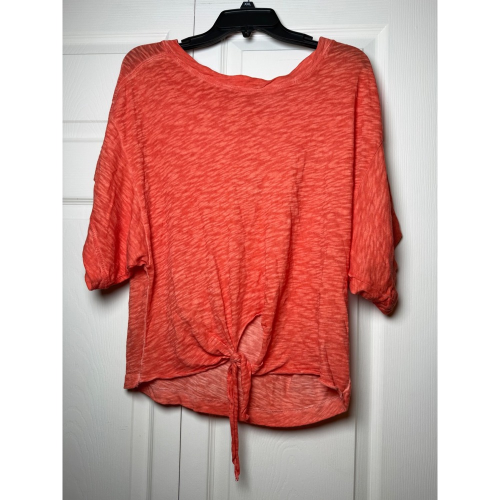 Pilcro Anthropologie Coral Orange Slub Knit Tie Front Top XS
